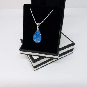 Teardrop Sterling Silver Pendant with Pacific Blue Opal Doublet Stone