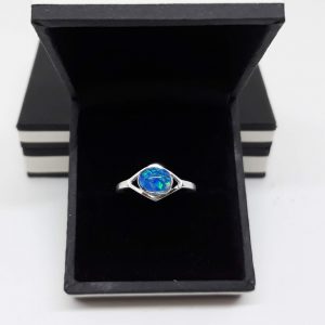 Sterling Silver Asymmetric Band Ring with Oval Pacific Blue Opal