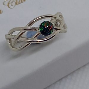 Sterling Silver Twist Shoulder Ring with Black Opal Triplet Stone