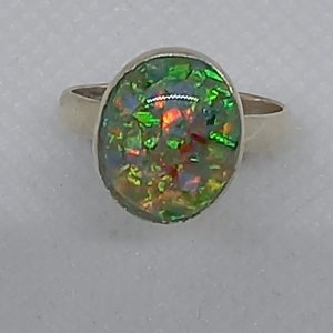 Sterling Silver Ring with Multi Green Opal Doublet stone